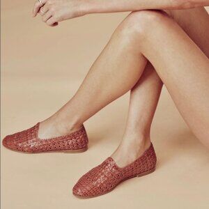 For Love & Lemons brown leather braided woven loafers 9